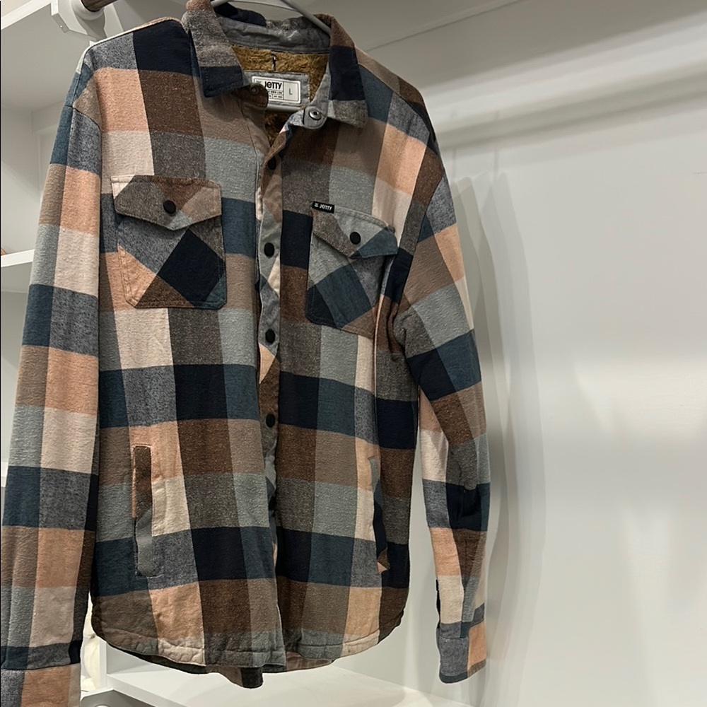Men's Plaid Shirt Jacket- Green, Brown, Tan, peach, cream